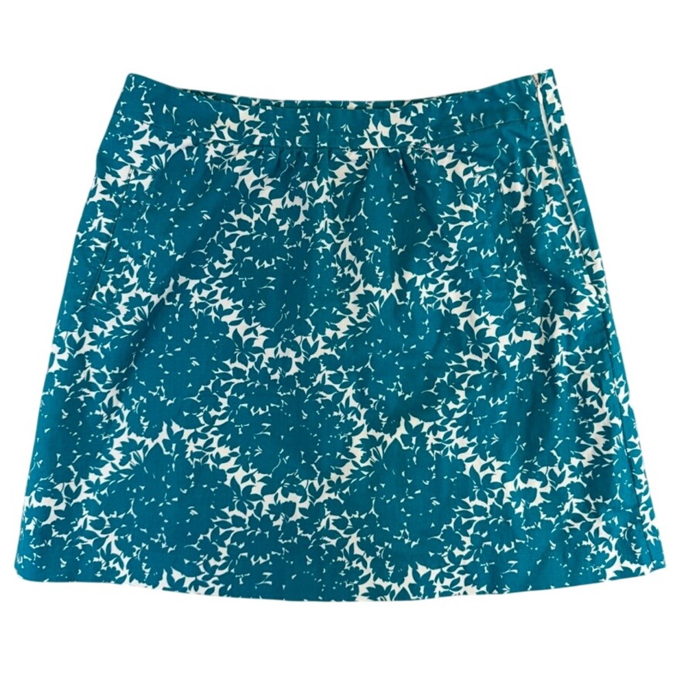 Boden Womens Teal White Floral A-Line Mini Skirt Pockets Size US 10R WG475